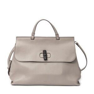 Elegant Gray Leather Satchel by GUCCI Bamboo top handle new no dust bag